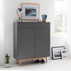 Mørteens Meuble à chaussures Lindholm II - Partiellement en chêne massif - Gris -Vestiaires Soldes 1000119255 190214 13124400001 MOOD GALLERYIMAGES P000000001000119255 mood