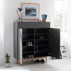 Mørteens Meuble à chaussures Lindholm II - Partiellement en chêne massif - Gris -Vestiaires Soldes 1000119255 190214 13124400002 GALLERYIMAGES P000000001000119255