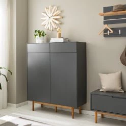 Mørteens Meuble à chaussures Lindholm II - Partiellement en chêne massif - Gris -Vestiaires Soldes 1000119255 200916 16053800018 MOOD DETAILS P000000001000119255 mood