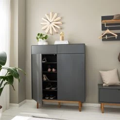 Mørteens Meuble à chaussures Lindholm II - Partiellement en chêne massif - Gris -Vestiaires Soldes 1000119255 200916 16053800019 MOOD DETAILS P000000001000119255 mood