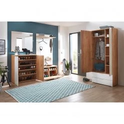 Germania Meubles à chaussures Telde II - Blanc brillant / Imitation chêne de Navarre -Vestiaires Soldes 1000126201 180807 08424223 MOOD GALLERYIMAGES P000000001000126201 mood