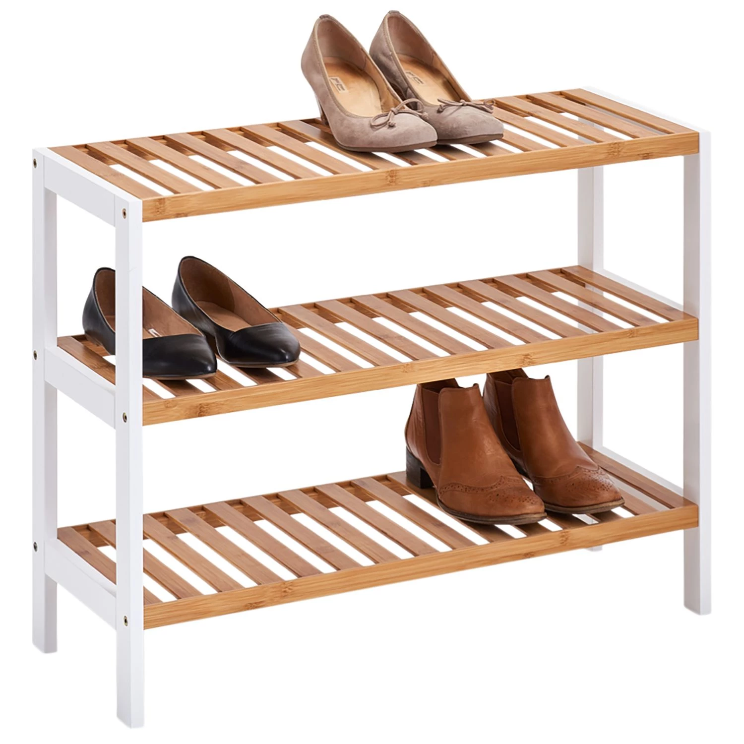 Zeller Étagère à chaussures Osby I - Partiellement en bambou massif - Blanc / Bambou 2 Zeller Étagère à chaussures Osby I - Partiellement en bambou massif - Blanc / Bambou – Image 2