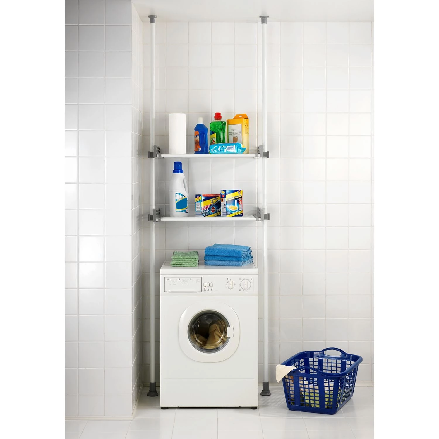 WENKO Étagère télescopique Herkules Twin - Acier - Blanc 2 WENKO Étagère télescopique Herkules Twin - Acier - Blanc – Image 2