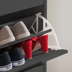 Mørteens Meuble à chaussures Lindholm - Partiellement en chêne massif - Gris - Hauteur : 130 cm -Vestiaires Soldes 1000139401 190206 07020600002 GALLERYIMAGES P000000001000139401