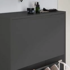 Mørteens Meuble à chaussures Lindholm - Partiellement en chêne massif - Gris - Hauteur : 130 cm -Vestiaires Soldes 1000139401 190206 07020600003 GALLERYIMAGES P000000001000139401