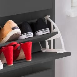 Mørteens Meuble à chaussures Lindholm - Partiellement en chêne massif - Gris - Hauteur : 165 cm -Vestiaires Soldes 1000139406 190206 07020800010 GALLERYIMAGES P000000001000139406