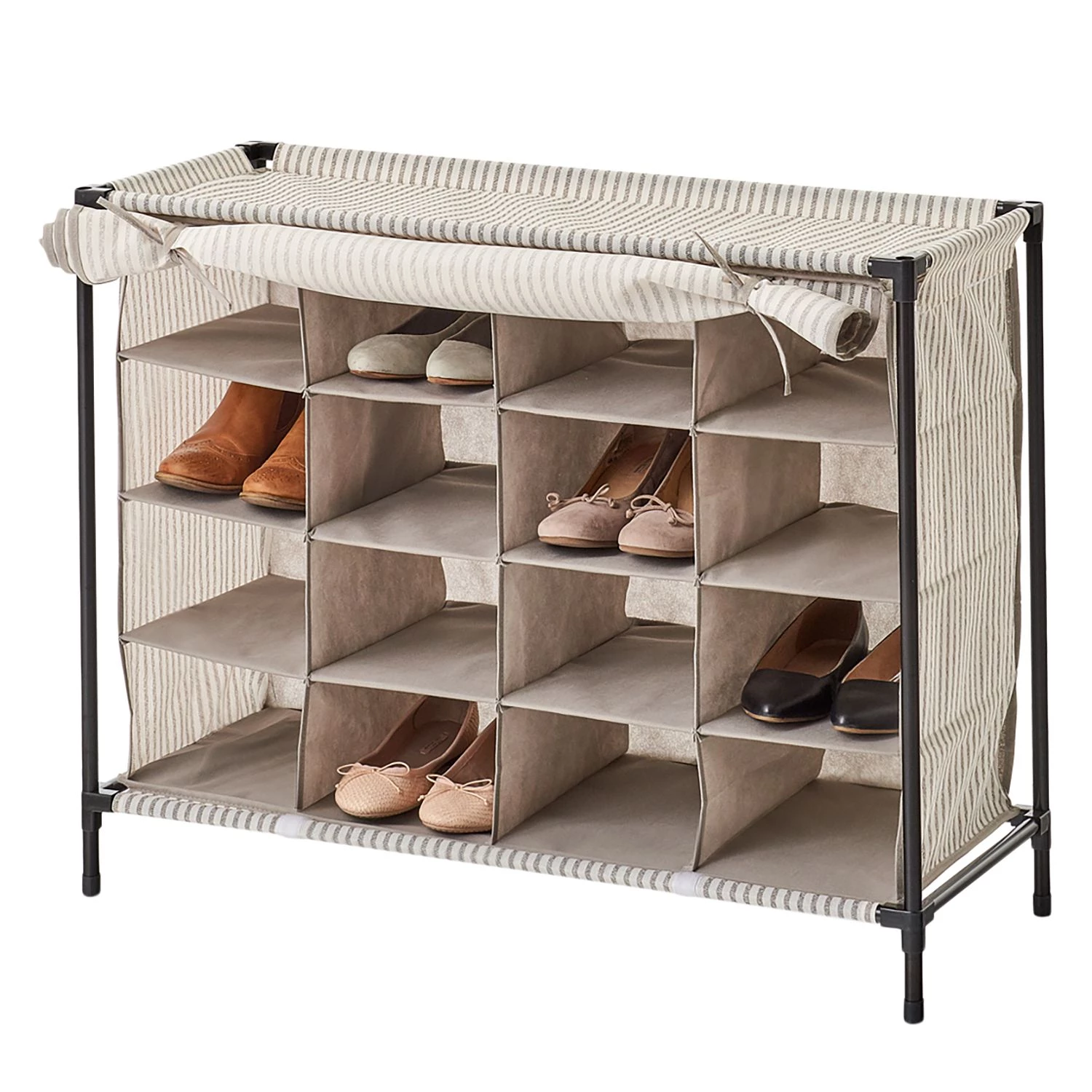 Zeller Étagère à chaussures Mayu II - Métal / Intissé - Noir / Beige 3 Zeller Étagère à chaussures Mayu II - Métal / Intissé - Noir / Beige – Image 3