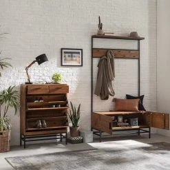 Ars manufacti Meuble à chaussures Grasby - Pin massif / Métal - Pin / Noir -Vestiaires Soldes 1000152795 200504 06554100018 MOOD DETAILS P000000001000152795 mood