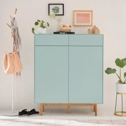 Mørteens Meuble à chaussures Lindholm II - Partiellement en chêne massif - Vert menthe -Vestiaires Soldes 1000153430 200217 15312400051 MOOD DETAILS P000000001000153430 mood