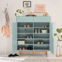 Mørteens Meuble à chaussures Lindholm II - Partiellement en chêne massif - Vert menthe -Vestiaires Soldes 1000153430 200217 15312400052 MOOD DETAILS P000000001000153430 mood