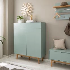 Mørteens Meuble à chaussures Lindholm II - Partiellement en chêne massif - Vert menthe -Vestiaires Soldes 1000153430 200916 16053800027 MOOD DETAILS P000000001000153430 mood