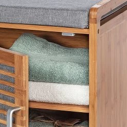 WENKO Banc d’entrée Bahari - Tissu / Bambou massif - Gris / Bambou -Vestiaires Soldes 1000176887 190627 16584000079 GALLERYIMAGES P000000001000176887