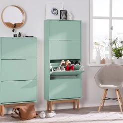 Mørteens Meuble à chaussures Lindholm - Partiellement en chêne massif - Vert menthe - Hauteur : 130 cm -Vestiaires Soldes 1000178551 190710 15051600002 MOOD DETAILS P000000001000178551 mood