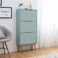 Mørteens Meuble à chaussures Lindholm - Partiellement en chêne massif - Vert menthe - Hauteur : 130 cm -Vestiaires Soldes 1000178551 200203 10522000002 MOOD DETAILS P000000001000178551 mood