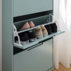 Mørteens Meuble à chaussures Lindholm - Partiellement en chêne massif - Vert menthe - Hauteur : 130 cm -Vestiaires Soldes 1000178551 200203 10522000003 DETAILS P000000001000178551