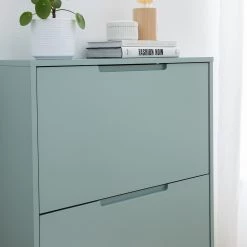 Mørteens Meuble à chaussures Lindholm - Partiellement en chêne massif - Vert menthe - Hauteur : 130 cm -Vestiaires Soldes 1000178551 200203 10522000004 DETAILS P000000001000178551