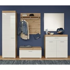 Trendteam Meubles à chaussures Amanda - Blanc brillant / Imitation chêne à nœuds -Vestiaires Soldes 1000180508 190719 14590900063 MOOD DETAILS P000000001000180508 mood