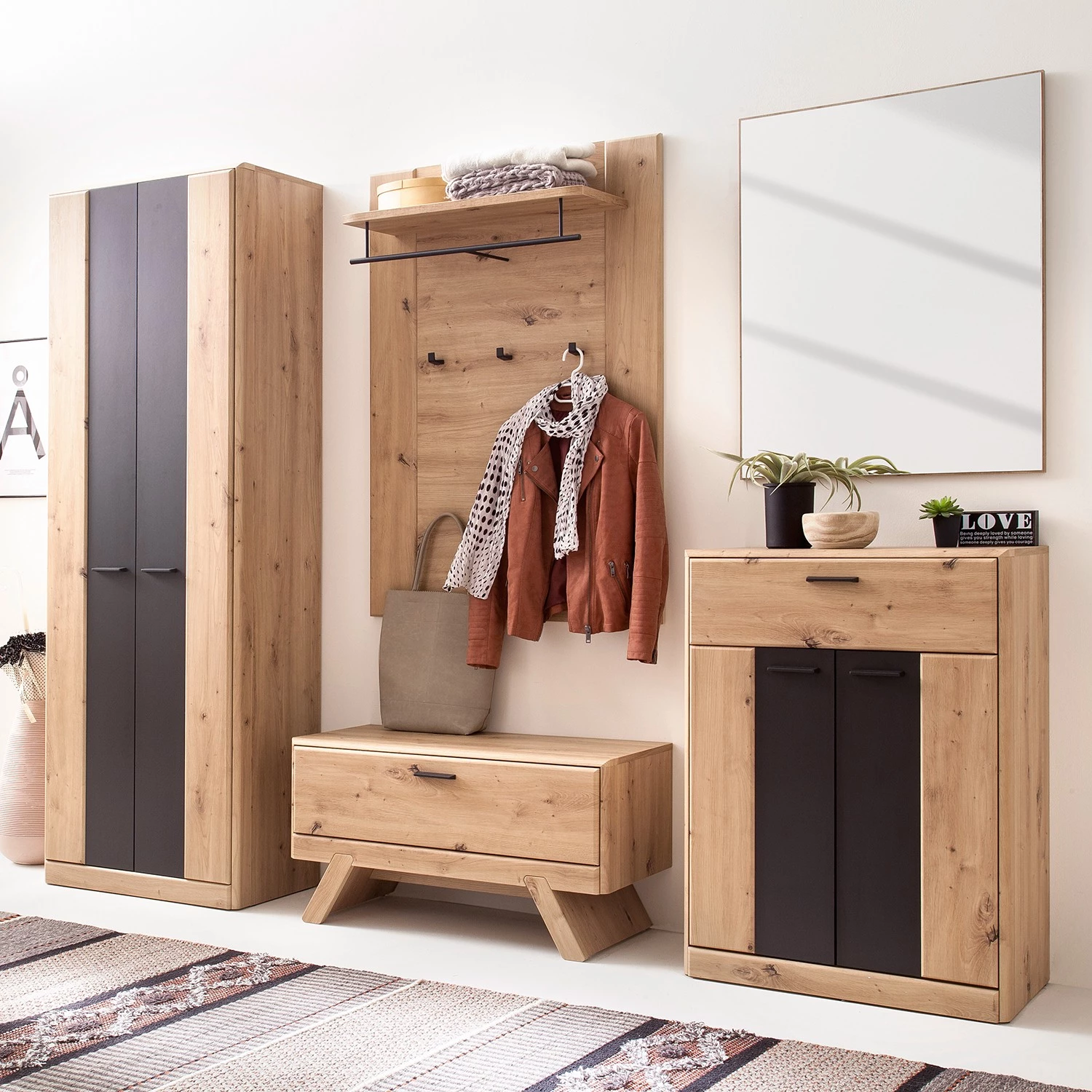 Naturoo Meuble à chaussures Coulogne - Imitation planches de chêne / Gris 2 Naturoo Meuble à chaussures Coulogne - Imitation planches de chêne / Gris – Image 2