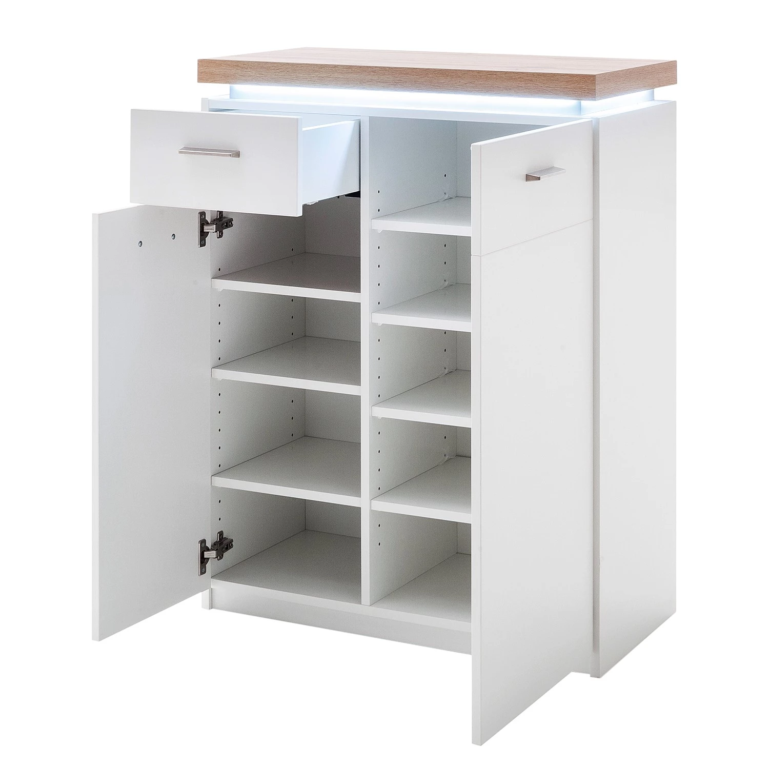 Loftscape Meuble à chaussures Mundai - Avec éclairage - Blanc / Imitation chêne de Wotan 5 Loftscape Meuble à chaussures Mundai - Avec éclairage - Blanc / Imitation chêne de Wotan – Image 5