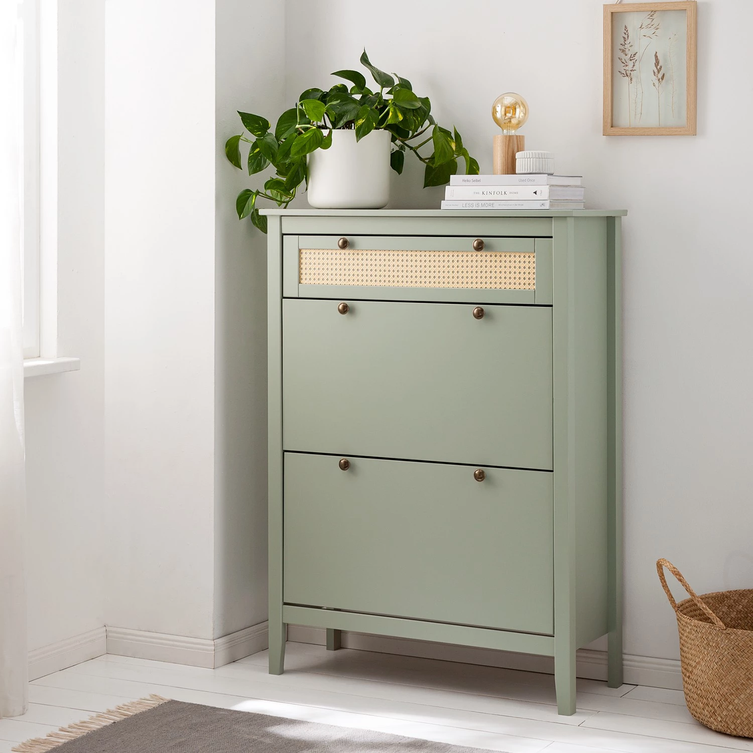 Maison Belfort Meuble à chaussures Belleria - Pin massif - Vert olive clair 2 Maison Belfort Meuble à chaussures Belleria - Pin massif - Vert olive clair – Image 2