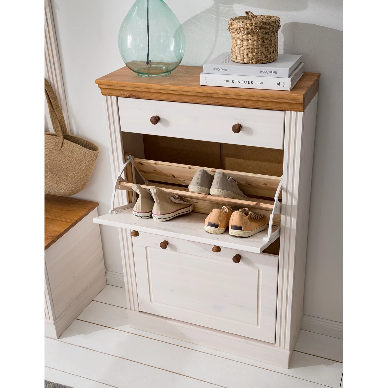 Maison Belfort Meuble à chaussures Lillehammer II - Pin massif - Pin blanc / Pin couleur miel 10 Maison Belfort Meuble à chaussures Lillehammer II - Pin massif - Pin blanc / Pin couleur miel – Image 10