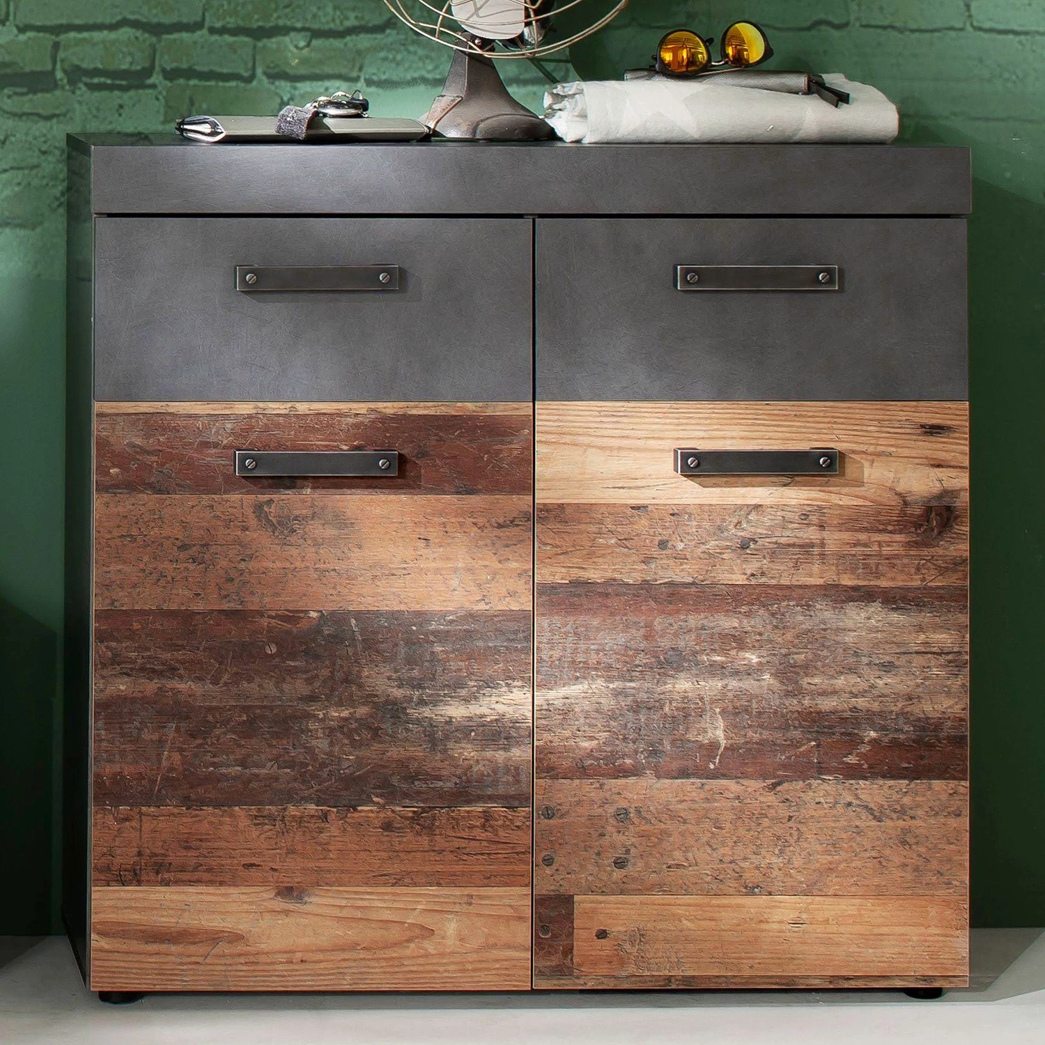 Trendteam Meuble à chaussures Indy - Imitation bois recyclé / Anthracite 4 Trendteam Meuble à chaussures Indy - Imitation bois recyclé / Anthracite – Image 4