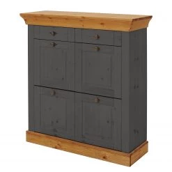 Maison Belfort Meuble à chaussures Bergen II - Pin massif / Métal - Epicéa gris / Epicéa lessivé