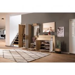 Maja Möbel Porte-manteau mural Shino I - Verre - Blanc / Imitation chêne -Vestiaires Soldes 1000199019 191211 12331300003 MOOD DETAILS P000000001000199019 mood