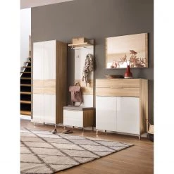 Maja Möbel Porte-manteau mural Shino I - Verre - Blanc / Imitation chêne -Vestiaires Soldes 1000199019 191211 12331300004 MOOD DETAILS P000000001000199019 mood