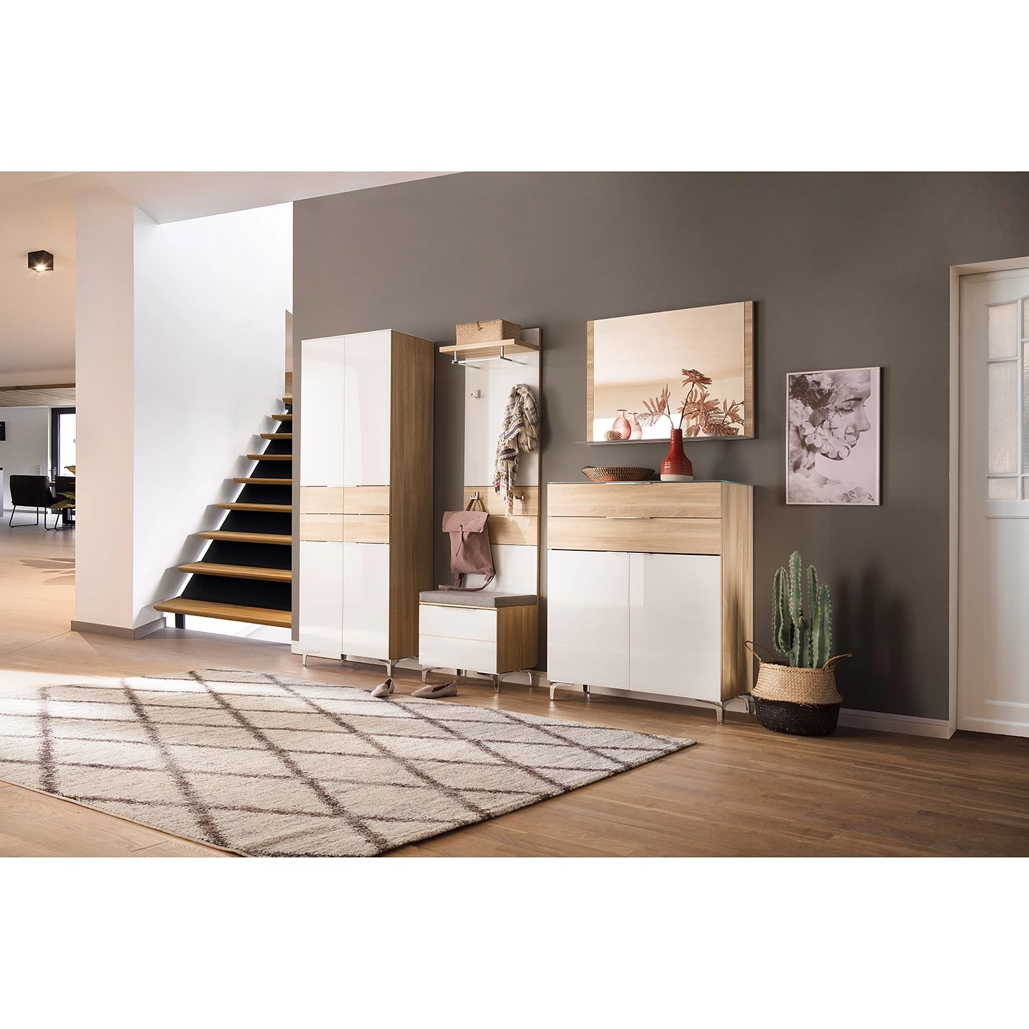 Maja Möbel Meuble à chaussures Shino I - Verre - Blanc / Imitation chêne 2 Maja Möbel Meuble à chaussures Shino I - Verre - Blanc / Imitation chêne – Image 2