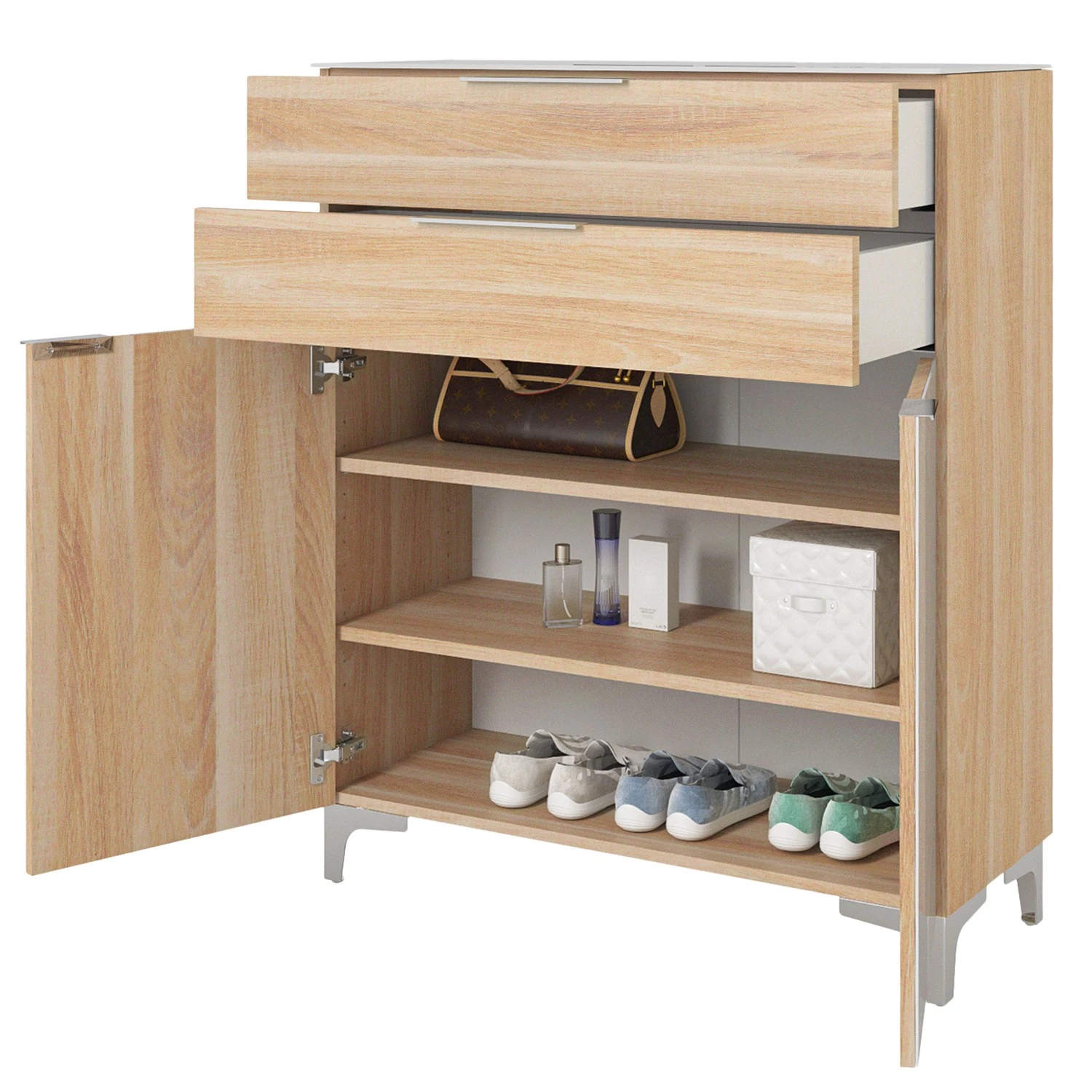 Maja Möbel Meuble à chaussures Shino I - Verre - Blanc / Imitation chêne 6 Maja Möbel Meuble à chaussures Shino I - Verre - Blanc / Imitation chêne – Image 6