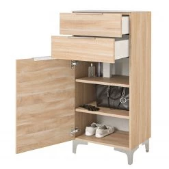 Maja Möbel Meuble à chaussures Shino II - Verre - Blanc / Imitation chêne -Vestiaires Soldes 1000199034 191211 12331400041 DETAILS P000000001000199034