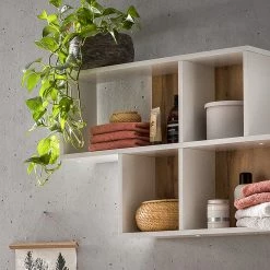 Schildmeyer Étagère murale Padua - Blanc / Imitation chêne rustique -Vestiaires Soldes 1000202507 200320 13521500002 DETAILS P000000001000202507