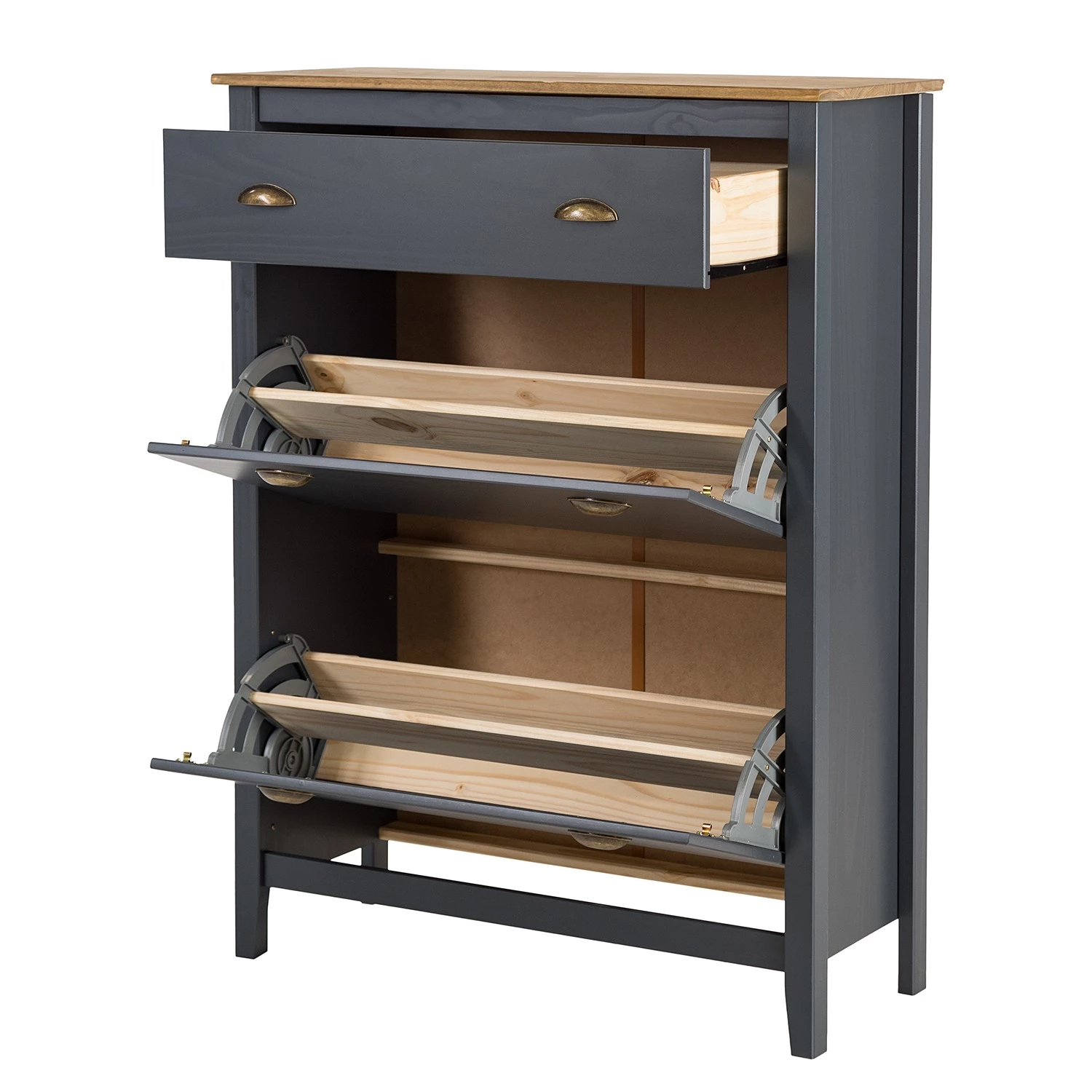 Maison Belfort Meuble à chaussures Rivery - Pin massif - Anthracite 2 Maison Belfort Meuble à chaussures Rivery - Pin massif - Anthracite – Image 2