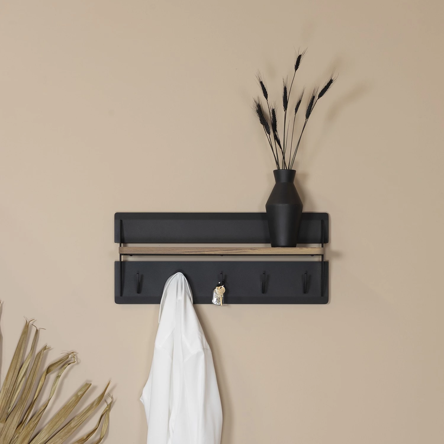 Red Living Porte-manteaux mural Moreau - Chêne massif / Métal - Chêne / Noir - Largeur : 70 cm 2 Red Living Porte-manteaux mural Moreau - Chêne massif / Métal - Chêne / Noir - Largeur : 70 cm – Image 2