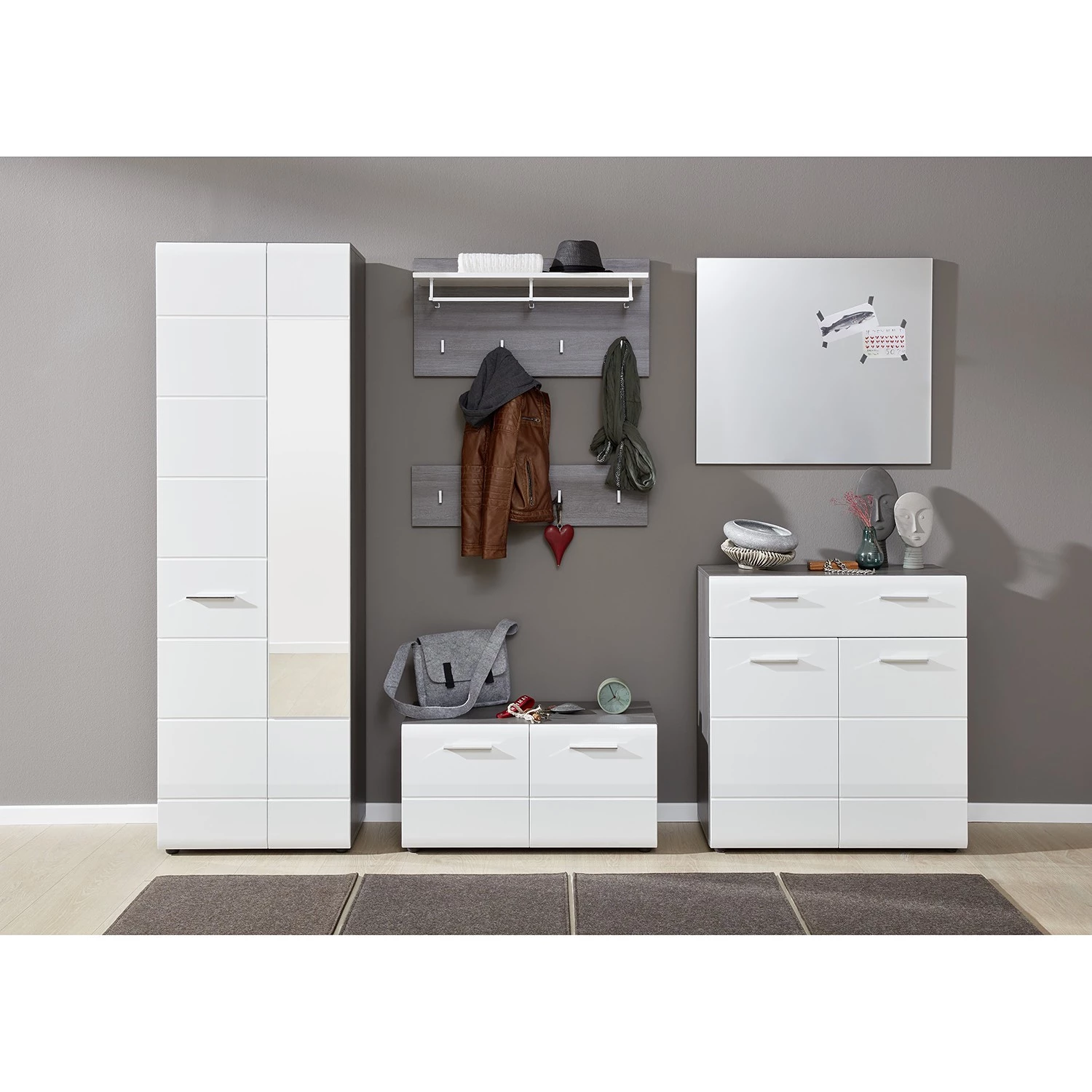 Trendteam Porte-manteaux mural Line - Blanc brillant / Gris 3 Trendteam Porte-manteaux mural Line - Blanc brillant / Gris – Image 3