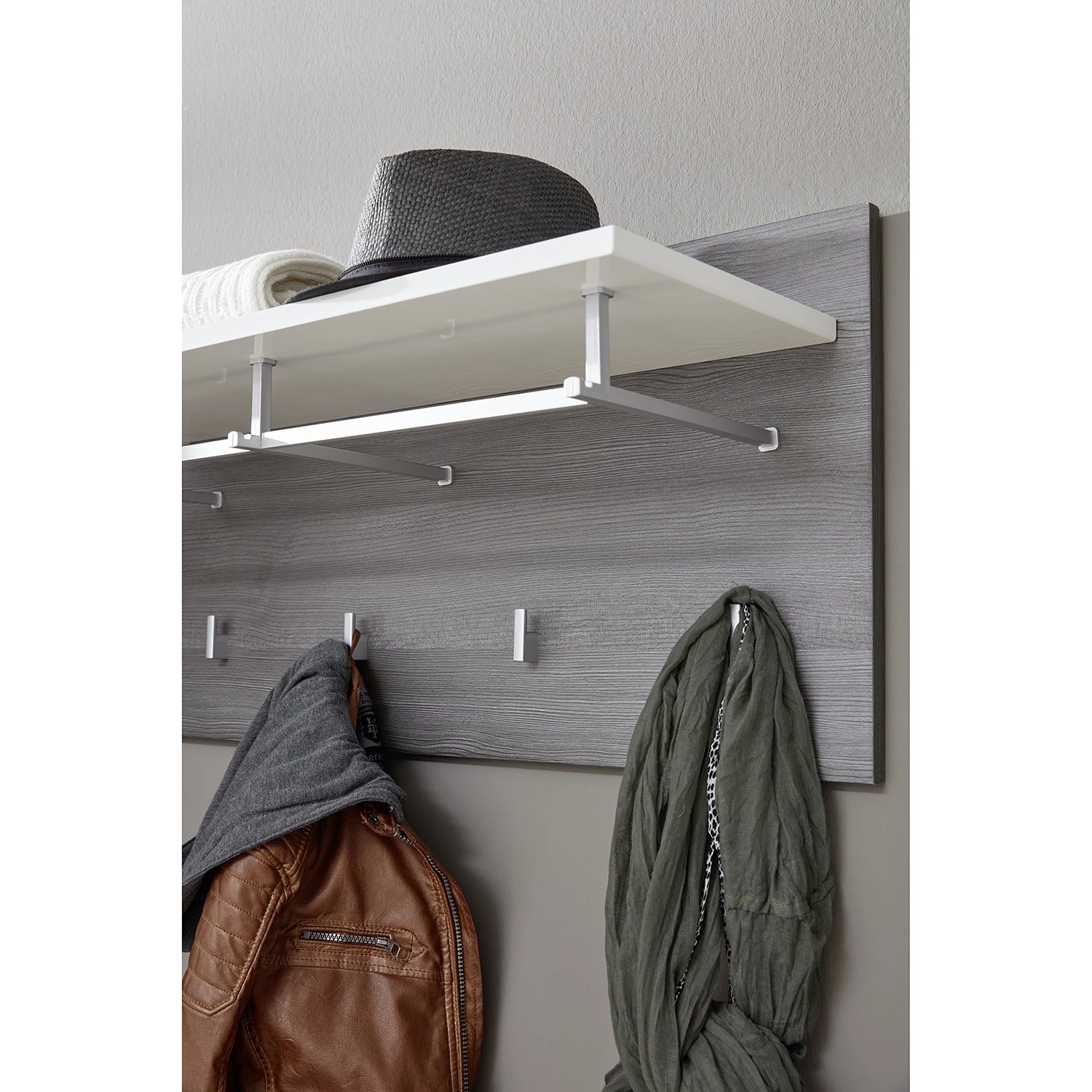 Trendteam Porte-manteaux mural Line - Blanc brillant / Gris 4 Trendteam Porte-manteaux mural Line - Blanc brillant / Gris – Image 4