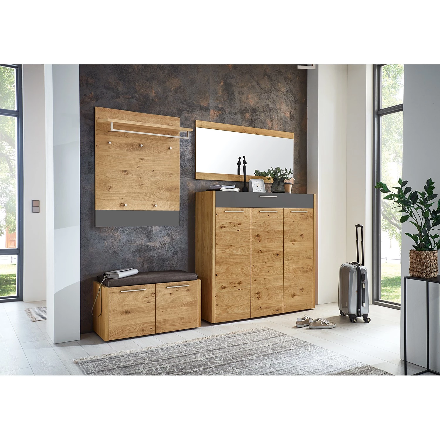 Voss Porte-manteau mural Levio I - Placage en bois véritable - Chêne - Gris - Largeur : 80 cm 2 Voss Porte-manteau mural Levio I - Placage en bois véritable - Chêne - Gris - Largeur : 80 cm – Image 2