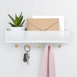 Umbra Porte-manteau mural Estique I - Métal / Hêtre massif - Blanc / Hêtre -Vestiaires Soldes 1000235496 201214 15131800431 DETAILS P000000001000235496