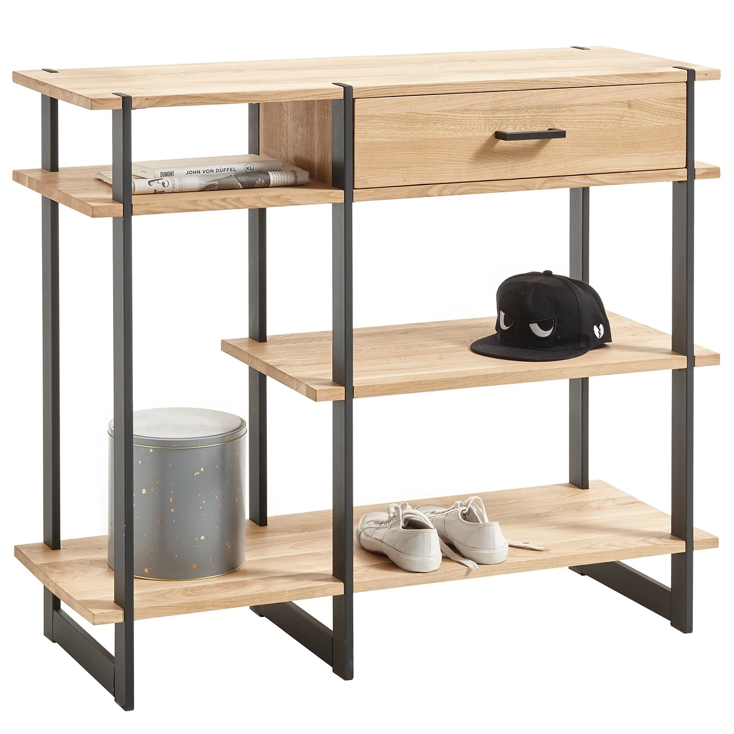 Red Living Étagère à chaussures Valmont - Chêne massif / Métal - Chêne / Noir 1 Red Living Étagère à chaussures Valmont - Chêne massif / Métal - Chêne / Noir