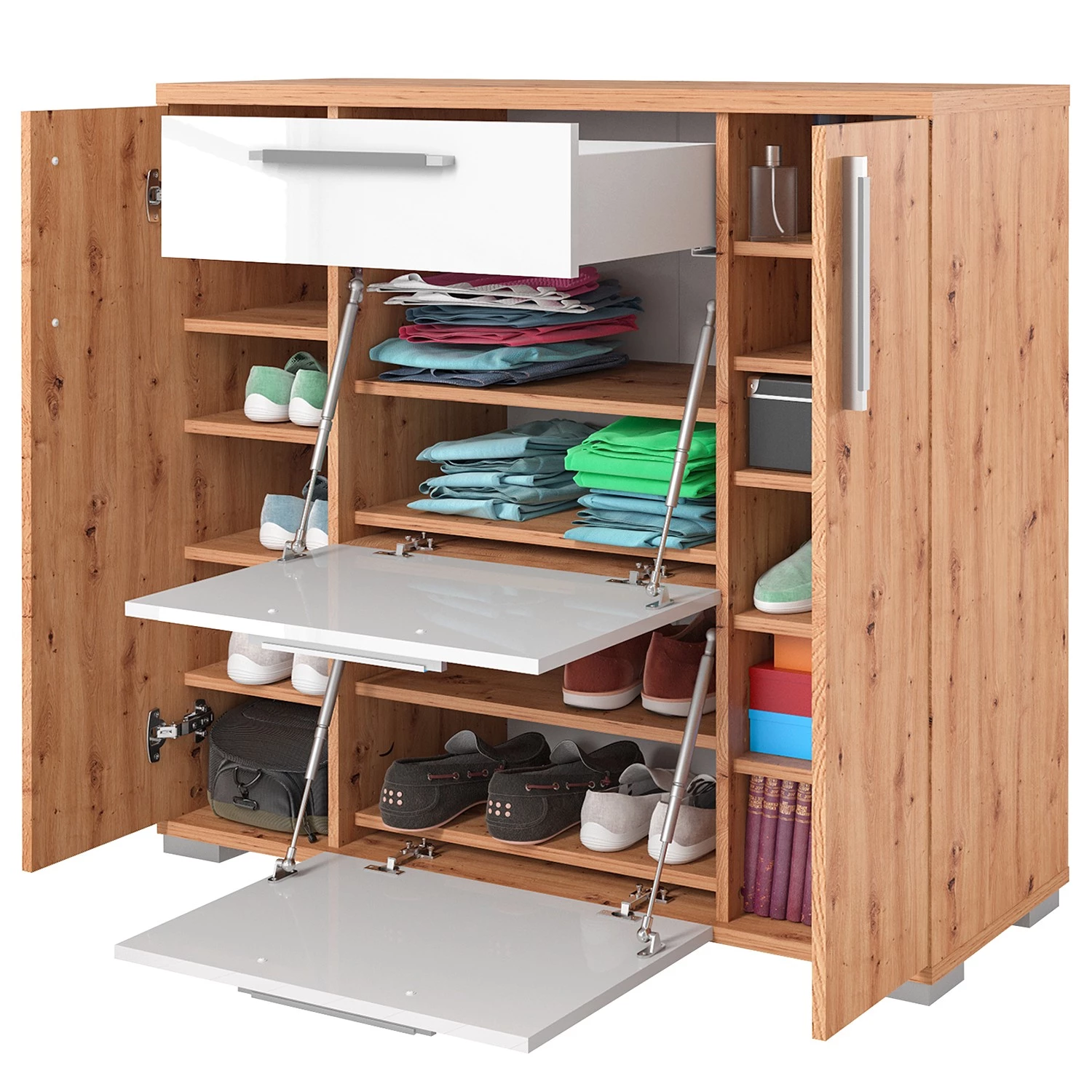 Maja Möbel Meuble à chaussures Vendo II - Blanc brillant / Imitation chêne à nœuds 3 Maja Möbel Meuble à chaussures Vendo II - Blanc brillant / Imitation chêne à nœuds – Image 3