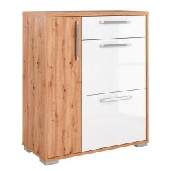 Maja Möbel Meuble à chaussures Vendo III - Blanc brillant / Imitation chêne à nœuds