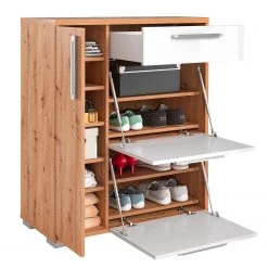 Maja Möbel Meuble à chaussures Vendo III - Blanc brillant / Imitation chêne à nœuds -Vestiaires Soldes 1000257965 210629 06412200072 DETAILS P000000001000257965