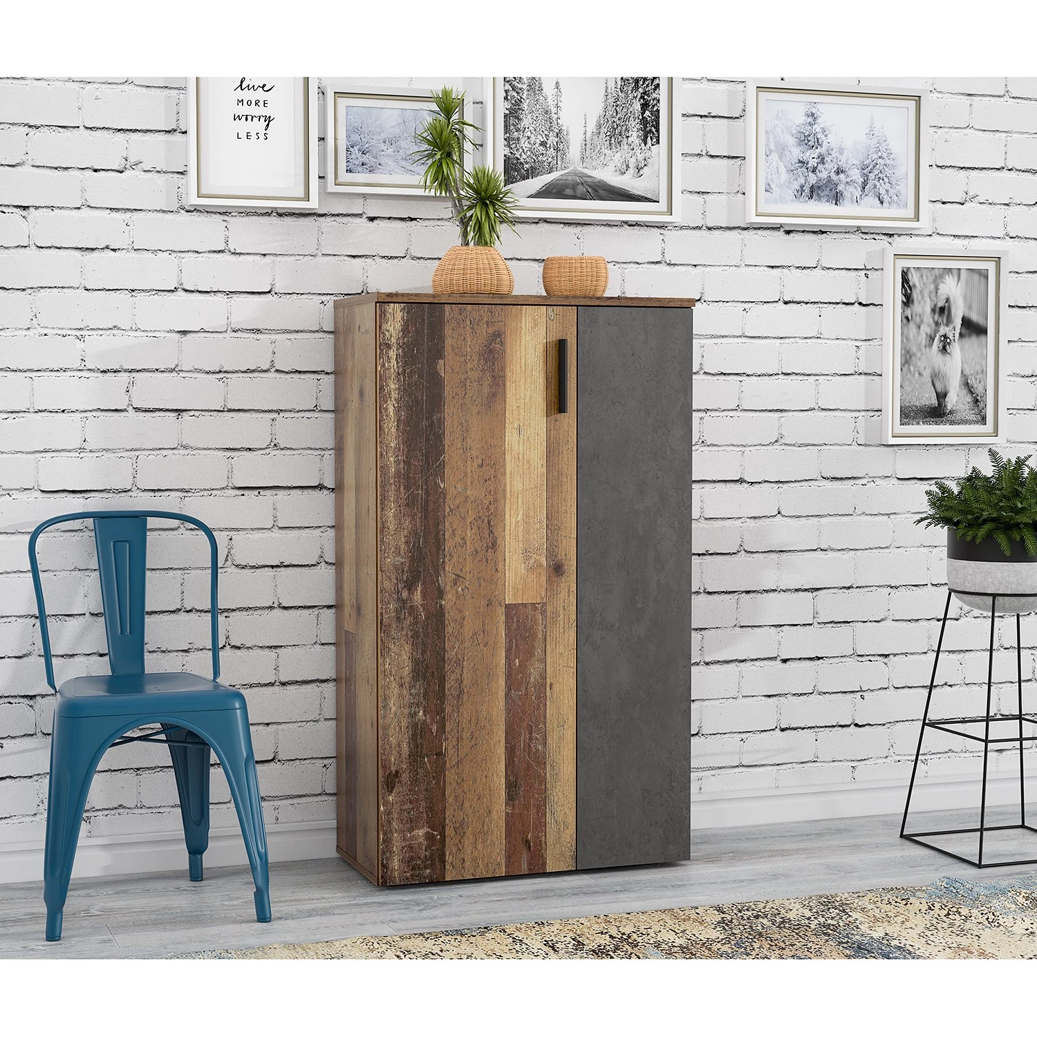 Loftscape Meuble à chaussures Cofresi - Imitation bois ancien / Anthracite 3 Loftscape Meuble à chaussures Cofresi - Imitation bois ancien / Anthracite – Image 3