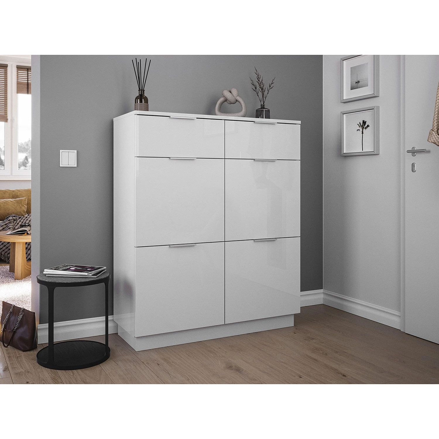 Posseik Meuble à chaussures Asker IV - Blanc brillant 2 Posseik Meuble à chaussures Asker IV - Blanc brillant – Image 2