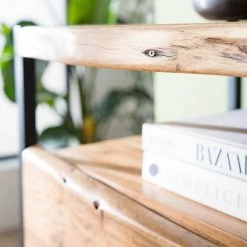 Ars manufacti Armoire à chaussures Kaawo - Acacia massif / Métal - Acacia / Noir -Vestiaires Soldes 1000276807 220812 030 DETAILS P000000001000276807