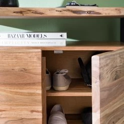 Ars manufacti Armoire à chaussures Kaawo - Acacia massif / Métal - Acacia / Noir -Vestiaires Soldes 1000276807 220812 032 DETAILS P000000001000276807