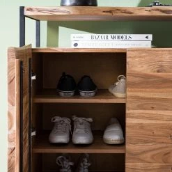 Ars manufacti Armoire à chaussures Kaawo - Acacia massif / Métal - Acacia / Noir -Vestiaires Soldes 1000276807 220812 033 DETAILS P000000001000276807