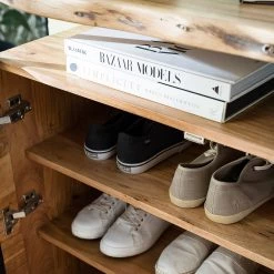 Ars manufacti Armoire à chaussures Kaawo - Acacia massif / Métal - Acacia / Noir -Vestiaires Soldes 1000276807 220812 034 DETAILS P000000001000276807