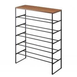 Yamazaki Étagère à chaussures Tower - Frêne massif / Métal - Noir